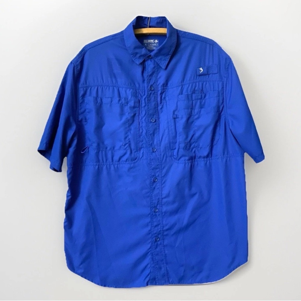 Reel Legends Performance Shadester Fishing Shirt Men Large Blue Vented Button